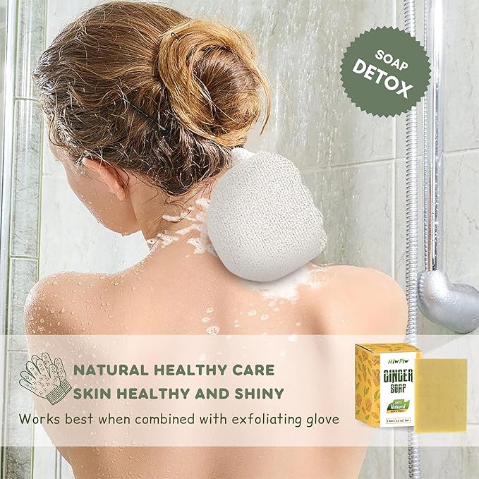 Ginger Soap Lymphatic Drainage Pack 6 - Anti-Cellulite Skin Tightening - Natural Ingredients Detox Soaps for Deep Clean Shower, Detoxification, Rejuvenating