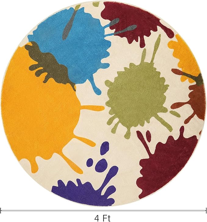 STARUIA Art Round Rug for Playroom, 4'x4' Colorful Kids Rug for Nursery, Non-Slip Small Circle Rugs for Kids Room, Machine Washable Bedroom Rugs Soft Circular Office Carpet for Preschool Dorm