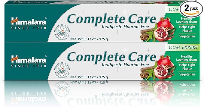 Himalaya Complete Care Toothpaste, Fights Plaque, Freshens Breath, Fluoride Free, Plant-Based, with Neem, Pomegranate, No Artificial Flavors, Cruelty Free, Mint Flavor, 6.17 Oz, 2 Pack…