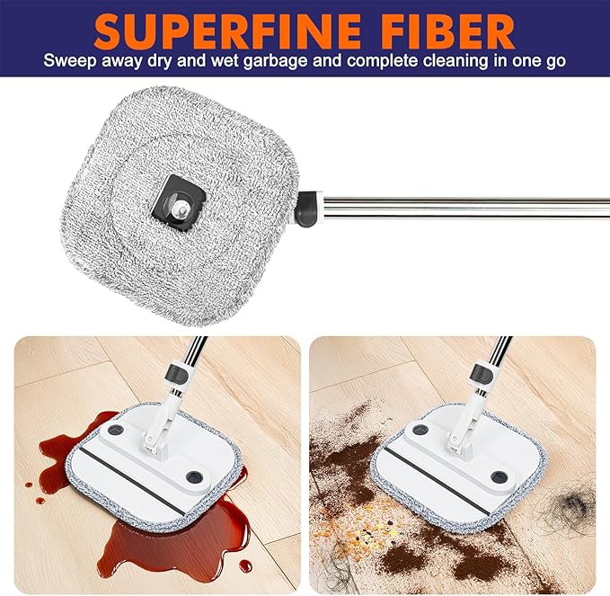 Upgraded Spin Mop and Bucket Self-Standing Mop Bucket Separate Dirty and Clean Water System Self Wringing 360° Rotating Clean Mop and Bucket Set (Light Gray, 10Pads Mop and Bucket Set)