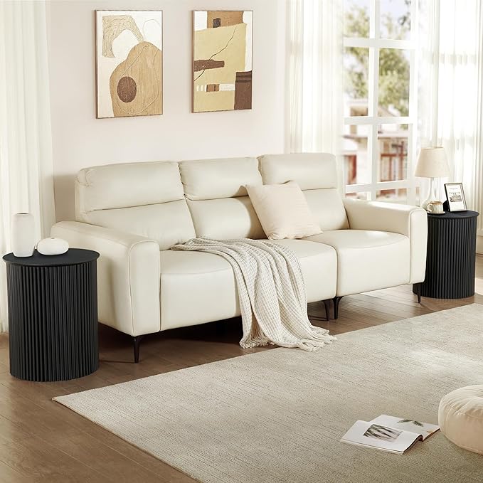 AVZEAR Fluted Round Side Table Small Mid Century End Table, 17.7" Fluted Nightstands Modern Circle Bedside Tables, Black Wood Night Stand for Small Spaces, Living Room, Bedroom (Black)