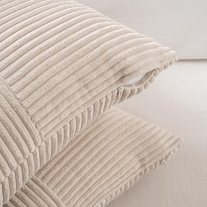 Fancy Homi Set of 2 Tan Boho Long Lumbar Body Decorative Throw Pillow Cover 14x36 Inch for Bed Couch Bedroom Bench, Soft Patchwork Corduroy Textured Pillow Case, Rustic Farmhouse Room Décor