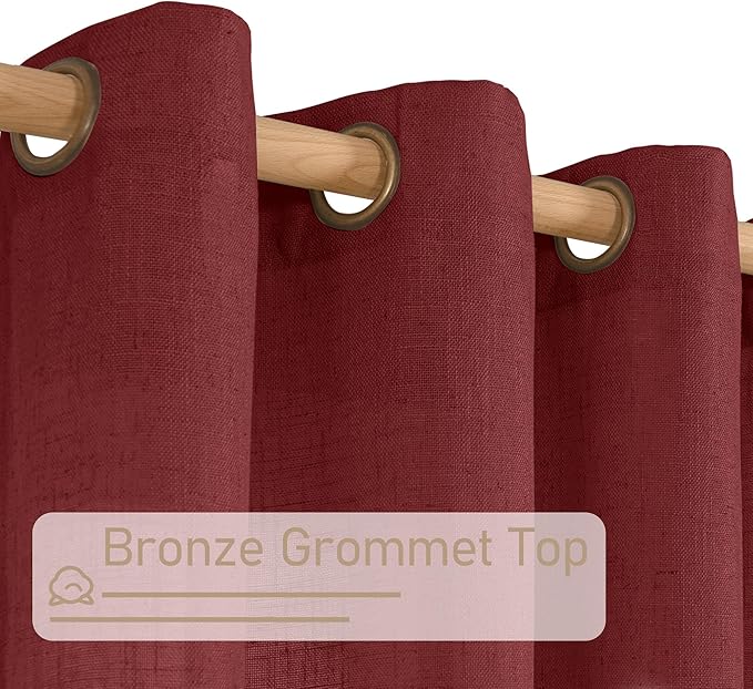 LAMIT Red Linen Curtains 40 Inches Long for Kitchen, Semi Sheer Light Filtering Panels Bronze Grommet Christmas Decor Drapes for Small Windows/Bathroom, 2 Panels Set, Burgundy Red, 34 x 40 Inch