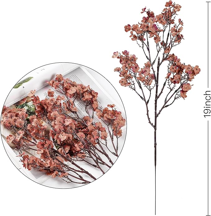 Sggvecsy 15 Pcs Babys Breath Artificial Flowers Gypsophila Bouquets Bulk Real Touch Fake Silk Flowers for Home DIY Floral Arrangement Table Centerpiece Fall Autumn Decoration (Orange Brown)