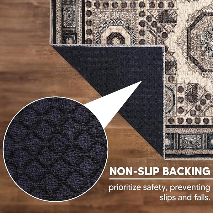 Keen Home Design 6x9 Rug - Machine Washable Area Rug with Non-Slip Backing, Ideal for Living Room, Dining Room, Bedroom - Vintage, Easy Clean, Durable, Low Pile Rug - (6' x 9')