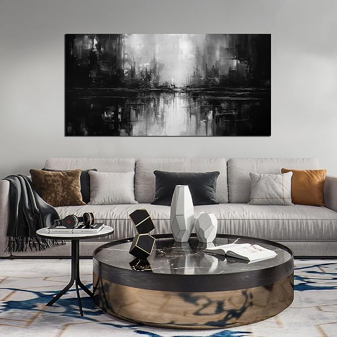 Large Abstract Canvas Wall Art for Living Room Large Size,Black and White Pictures Wall Art for Office 29 x 59 Inch