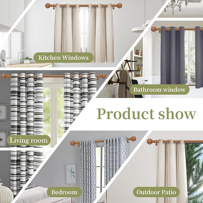 Wood Curtain Rods for Windows 66 to 120 Inch(5.5-10ft),1 Inch Adjustable Curtain Rod,Heavy Duty Curtain Rods,Wooden Netted Texture Drapery Rods,Single Window Curtain Rod 66-120",Brown Wood