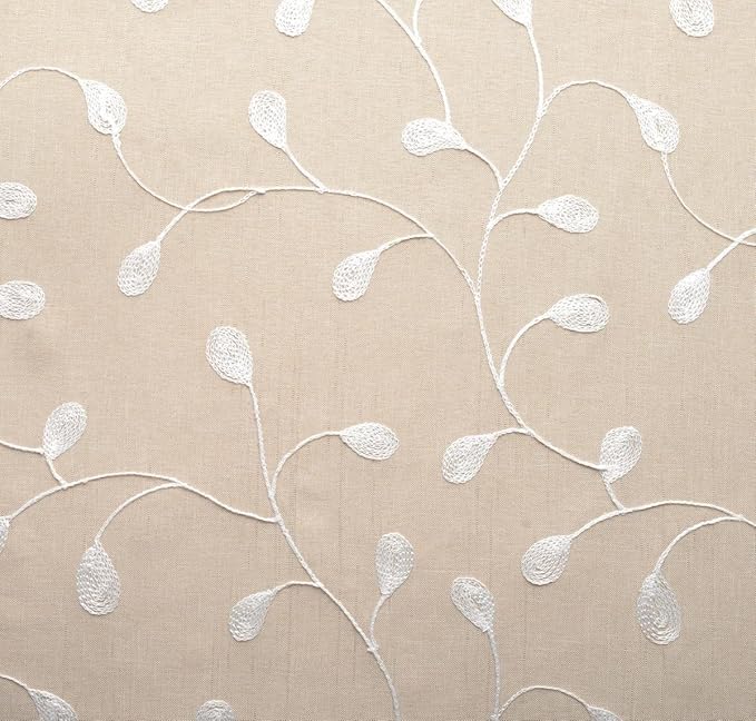 MIUCO Floral Embroidery Semi Sheer Curtains Faux Linen Grommet Window Curtains for Bedroom 52 x 63 Inch 2 Panels, Linen