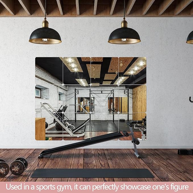 Unbreakable Full Length Wall Mirror,Mirrors for Bedroom,Over The Door Mirror,4 Pcs 12"x12",Shatterproof Plexiglass Acrylic,Long Closet,Workout for Home Gym Body Mirrors for Bedroom