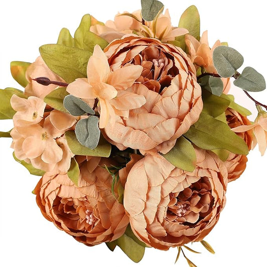 Duovlo Artificial Peony Silk Flowers Fake Flowers Vintage Wedding Home Decoration,Pack of 1 (Dark Champagne)