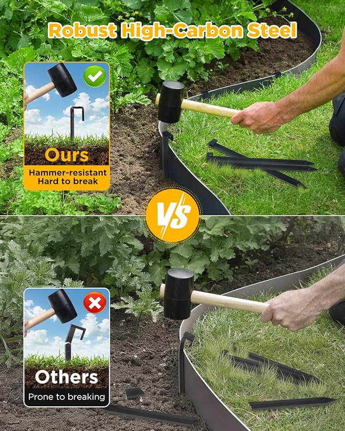 Landscape Edging Metal Stakes - 20 Pcs, 10 Inch Garden Landscape Stakes, High Carbon Steel Landscape Anchoring Stakes for Flowerbed Edging, Outdoor Tent and Landscape Edging Coil