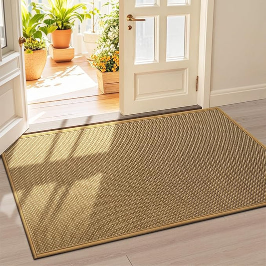 LEKEEPGO Door Mat 36"x59", Non Slip Door Mat Indoor Entrance, Rubber Backing Front Indoor Door mat Washable Absorbent Low-Profile Entryway Entry Resist Dirt Inside Door Mats, Light Brown