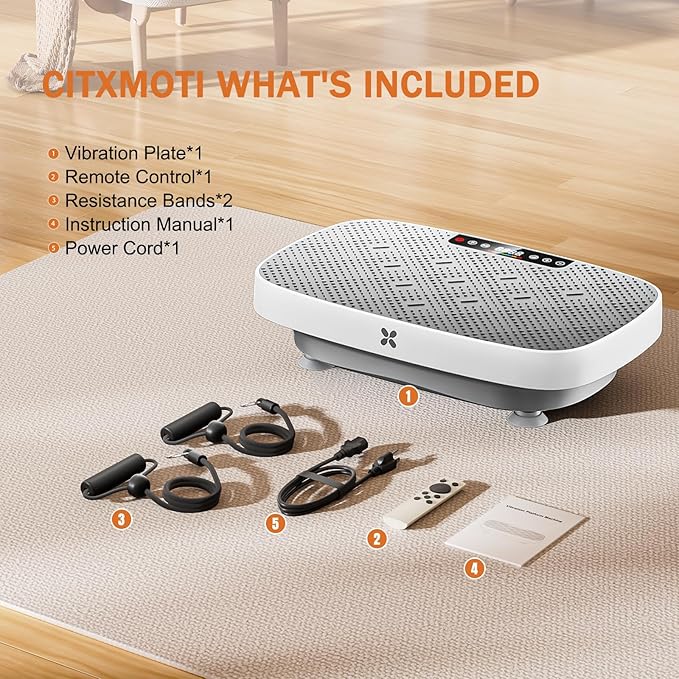 Vibration Plate Exercise Machine, Ultra-Quiet Vibration Plate for Lymphatic Drainage & Body Toning, Whole Body Vibration Platform with Bluetooth, Resistance Bands, Home Gyms Equipment
