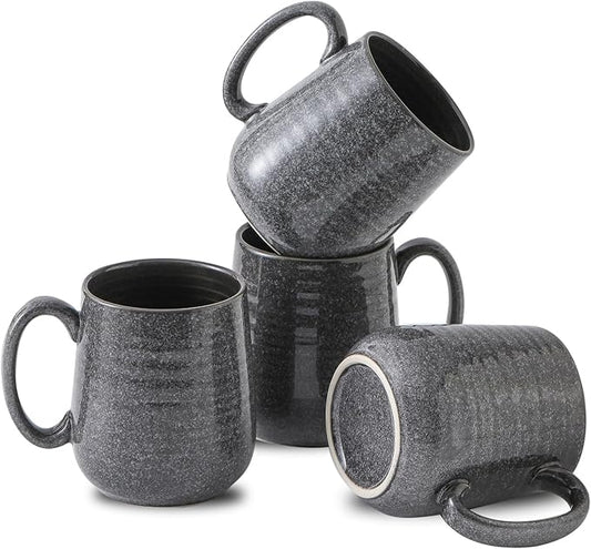Hasense Dark Grey Coffee Mugs Set of 4, 12oz Ceramic Coffee Cups, Latte Mug with Large Handle for Coffee, Tea, Milk and Hot Cocoa,Easy Hold & Clean, Dishwasher & Microwave Safe
