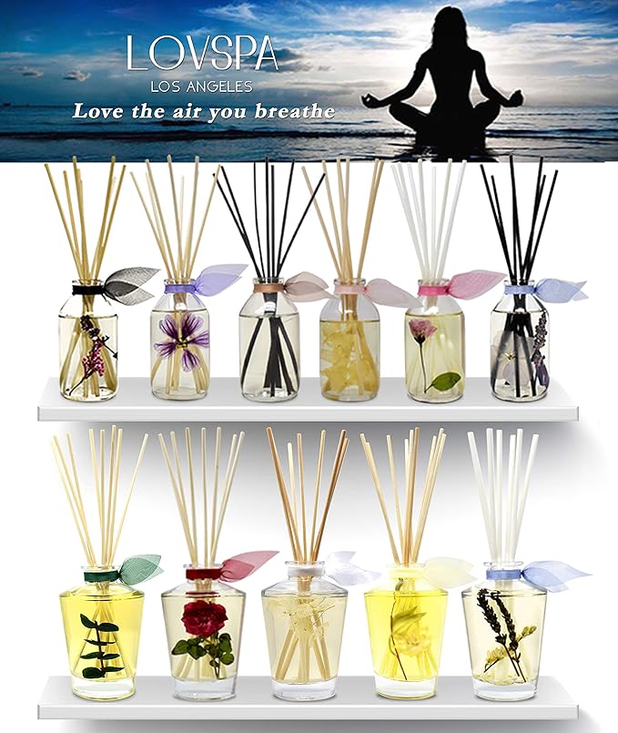LOVSPA Reed Diffuser Set, Warm Vanilla Sugar Scented Oil Diffuser with Sticks, Home Fragrance Accessories for Bathroom Shelf Decor, Aroma Diffusers for Home or Office Fall Decor, USA Made