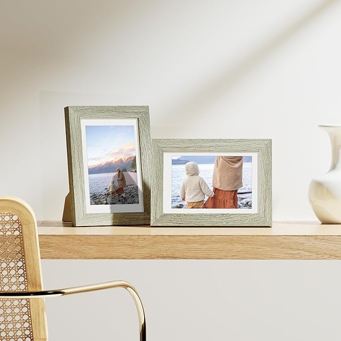 Vittanly 4x6 Picture Frames Set of 9, Shatter Resistant Plexiglass, Display 3.5x5 Pictures with Mat or 4x6 without Mat, Photo Frames for Wall or Tabletop, Engineered Wood, Driftwood