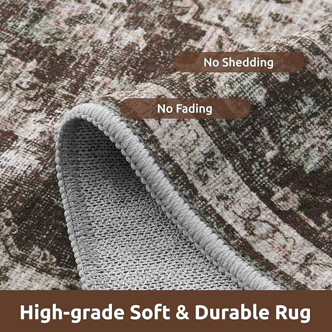 AMOAMI-Area Rug 8X10 Rugs for Living Room-Vintage Soft Brick/Brown Rugs for Bedroom-Non Slip Carpet-Washable Rug for Dining Room Living Room Bedroom Office Under Table