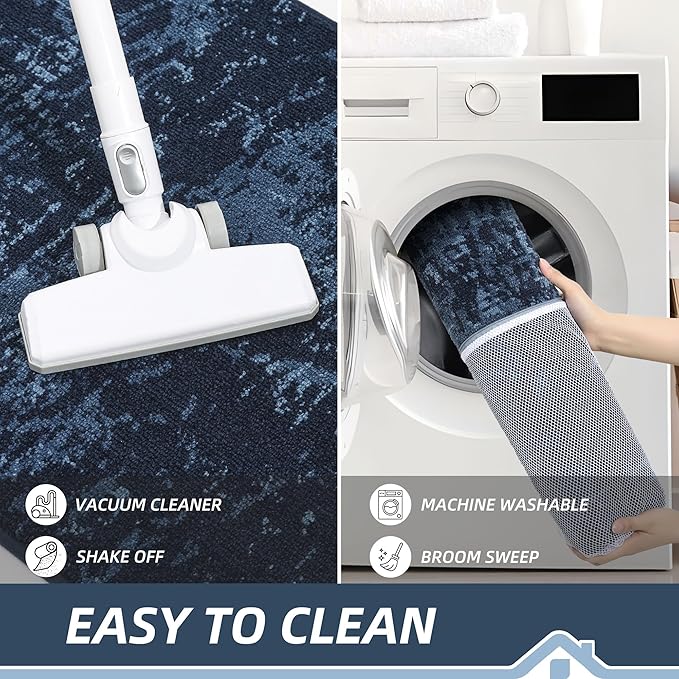 BEQHAUSE Dirt Trapper Door Mat 24"x36" Non-Slip Door Mats Washable Entryway Rugs Stain Resistant Doormat Absorbent Welcome Floor Mat for Front Back Door, Muddy Wet Shoes & Paws,Blue