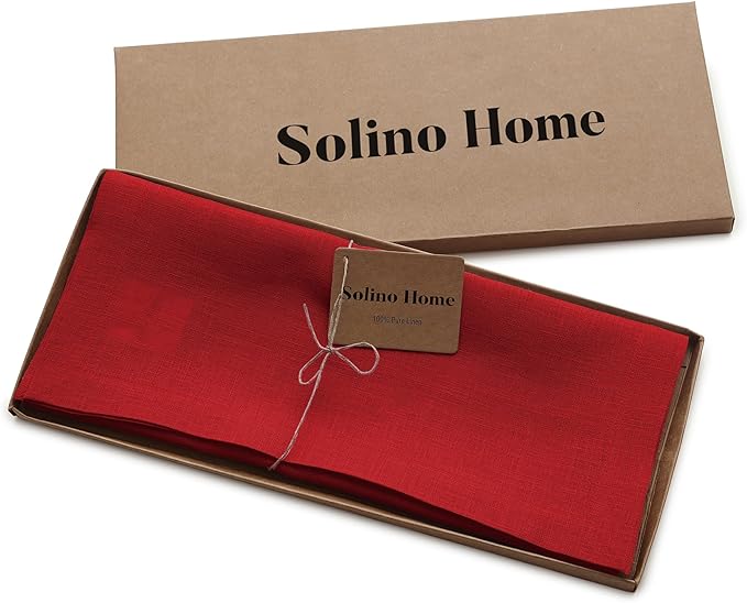 Solino Home Linen Red Table Runner 36 Inches - 100% Pure Linen Small Table Runner 14 x 36 Inch Ideal for Dresser and Coffee Tables - Fete
