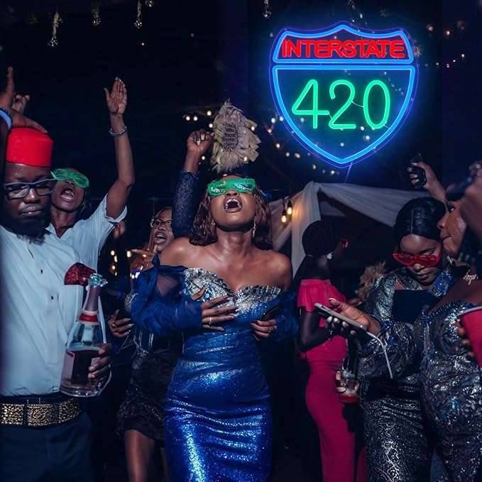 Interstate 420 Neon Sign Green Leaf Neon Signs for Wall Decor Dimmable 420 Theme Light Vintage Route Neon Light Sign for Game Room Man Cave Bar Decor Suitable Gift for Party Birthday（12.6 * 12.3inch）