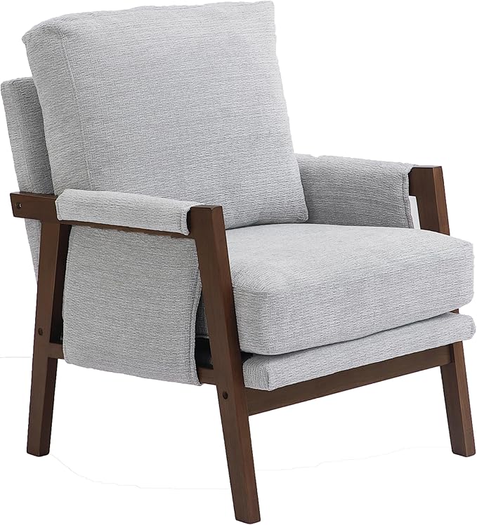 Modern Accent Chair for Living Room Mid Century Arm Chair Upholstered Bedroom Chair Comfy Lounge Chair with Solid Wood Frame, White