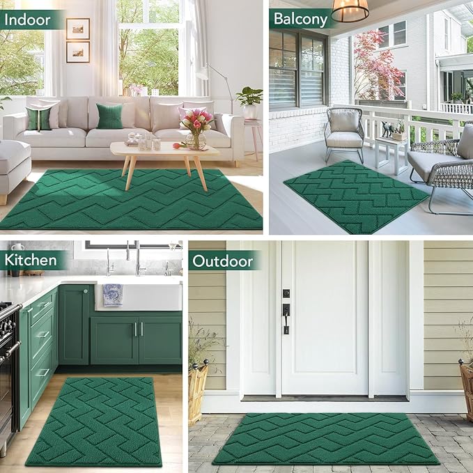 hicorfe Front Door Mat Outside Entrance,32"x40" Absorbent Muddy Dirt Resist Welcome Door Mats Outdoor Indoor,Stain and Fade Resistant,Non Slip Backing Entry Mat Doormat for Entryway(Evergreen)