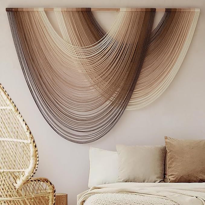 Macrame Wall Hanging Dip-Dye Boho Home Decor Fiber Wall Art Craftsmanship Bedroom Livingroom 57" W x 39" L