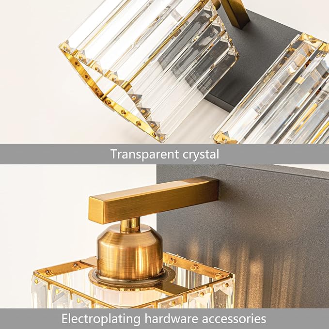 Modern Bathroom Vanity Light 6-Lights Black Gold Crystal Bathroom Wall Light Vanity Light Fixtures，44.09-inch Modern Minimalist Design