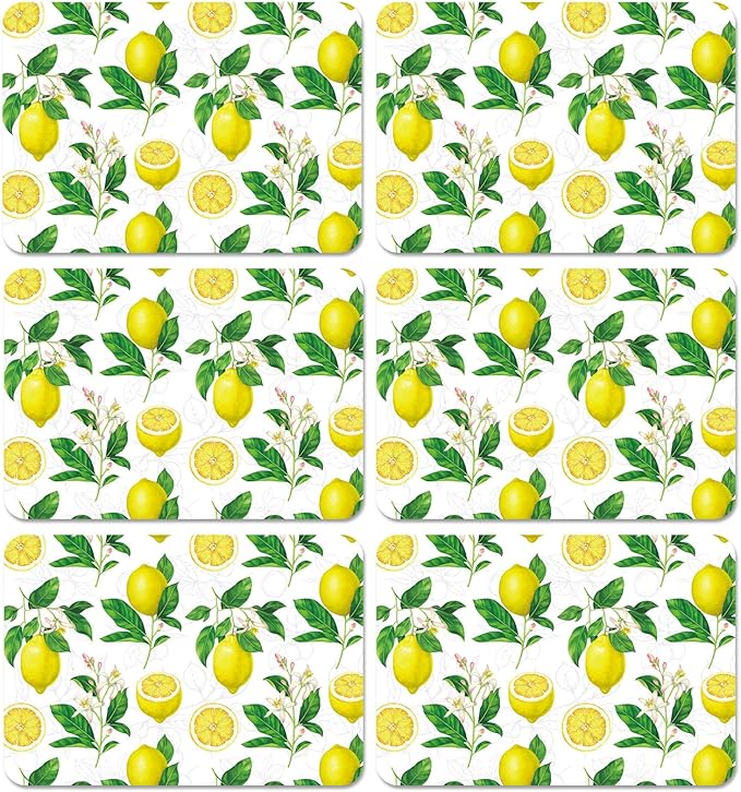 Lemon Placemats Set of 6 Summer Plastic Table Mats Yellow Lemonade Theme Place Mats Washable Vinyl Rustic Holiday Table Decoration for Indoor Outdoor Party Kitchen Dining