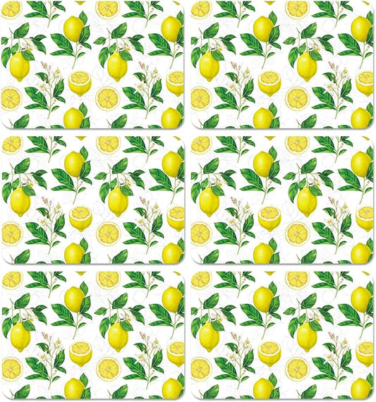 Lemon Placemats Set of 6 Summer Plastic Table Mats Yellow Lemonade Theme Place Mats Washable Vinyl Rustic Holiday Table Decoration for Indoor Outdoor Party Kitchen Dining