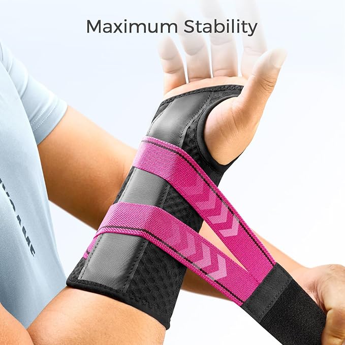 FREETOO Wrist Support Brace Left Hand for Tendonitis, Sprained Wrist, Pain Relief Wrist Splint for Carpal Tunnel, Arthritis, Fit Women and Men, Wrist Immobilizer for Sleeping (L/XL, Black/Pink)
