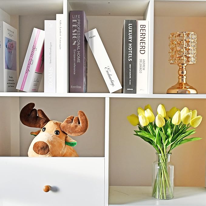 Mandy's Artificial Tulips 20 Stems Light Yellow PU Faux Flowers for Wedding Home Decor 13.5 Inch