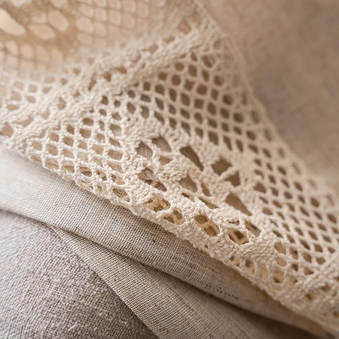 Sutuo Home Boho Curtains for Bedroom Nursery, Bohemian Semi-Blackout Geometric Crochet Hollow Lace Patchwork with Textured Linen Fabric Farmhouse Tassels Rod Pocket Window Drapes, 59"W x 72"L, 1 Panel