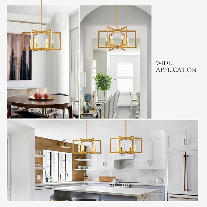 Modern Farmhouse Gold Chandeliers for Dining Room, 6-Light Industrial Metal Chandeliers Geometric Pendant Lights Kitchen Island for Entryway Stairway Foyer Hallway