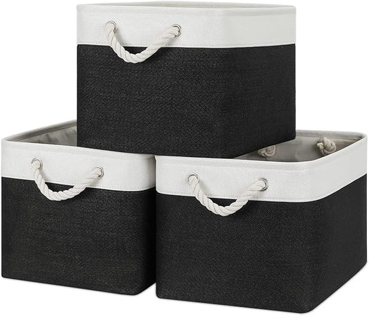 Bidtakay Black Storage Baskets for Shelves [3-pack] Collapsible Organizer Baskets for Laundry Storage 15 X 11 X 9.5 Inches Dog Toy Bins Fabric Storage Bins for Bedroom Home Storage