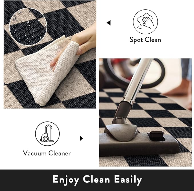 Lahome Checkered Easy Jute Runner Rug, 2x6 Kitchen Runner Rug Non Slip Washable Outdoor Carpet for Entryway Indoor, Checkerboard Black Indoor Outdoor Carpet Runners for Hallway 6ft Entry