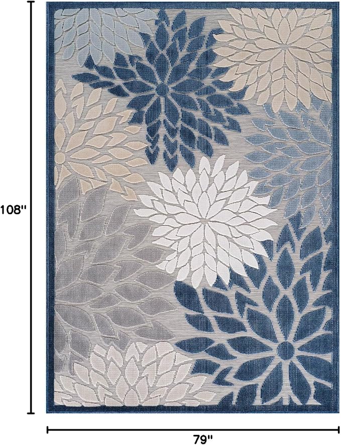 Beverly Rug Outdoor Rug 6x9 Modern Floral Tropical Area Rugs for Indoor and Outdoor Patio Easy to Clean Non Shedding Living Room Porch Garden Washable Outside Carpet (6 x 9 Blue)