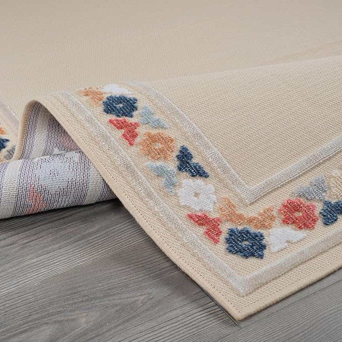 Beverly Rug Outdoor Rug 9x12 Modern Bordered Large Area Rugs for Indoor and Outdoor Patio Easy to Clean Non Shedding Living Room Porch Garden Washable Outside Carpet (9 x 12 Beige)