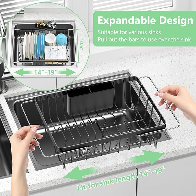 LEMIKKLE Roll Up Dish Drying Rack, Over The Sink Dish Drainer Rack, Foldable Sink Drying Rack, Anti-Slip Silicone Wrapped Dish Drainer for Kitchen Counter
