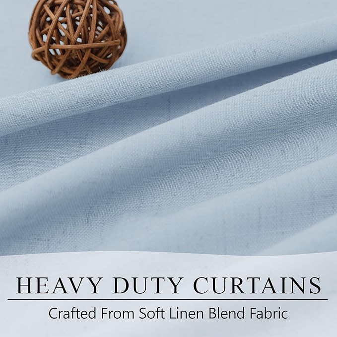 Light Blue Curtains 96 Inches Long for Living Room Linen Boho Blackout Room Darkening Back Tab Pleated Thermal Window Treatments Pale Blue Black Out Curtain Drapes for Bedroom Decor 96 Length 2 Panel