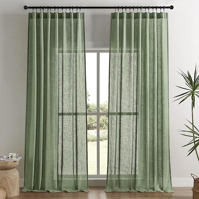 Joydeco Linen Curtains 72 Inch Length 2 Panel Sets,Light Filtering Curtains for Bedroom 52 Inch Wide Living Room Drapes with Back Tabs & Rod Pockets (W52 x L72 Inch, Loden)