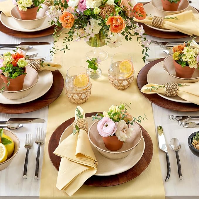 Solino Home Linen Table Runner 108 Inches Long - 100% Pure Linen Golden Straw Dining Table Runner 14 x 108 Inch for Fall, Autumn, Thanksgiving - Fete