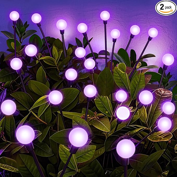 Solar Garden Lights Outdoor, 4 Pack Firefly Swaying Lights Purple, Waterproof 4 Pack 24 Heads Garden Decor for Yard Patio Pathway Lawn, Gardening Gifts for Women Christmas Decoration