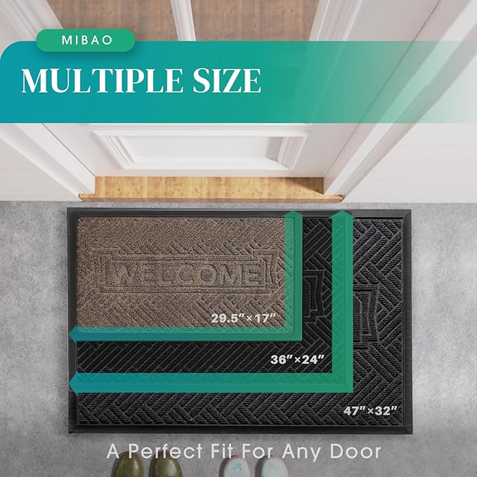 Mibao Front Door Mat Outside Entrance, Durable Outdoor Indoor Mat, Low Profile Heavy Duty Doormat, Non-Slip, Traps Dirt and Moisture, Easy Clean Patio Porch Entryway Mat, 47" x 32", Brown