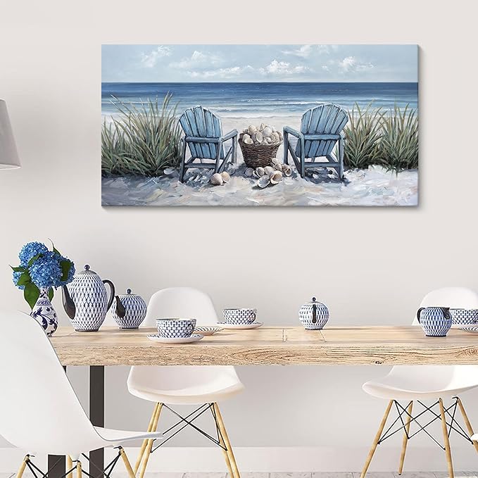 HGUAOA Coastal Wall Art - Large Landscape Wall Pictures for Living Room, Bedroom Pictures, Ocean Beach Artwork, Blue Wall Art, Above Bed Decor, Coastal Landscape Wall Decor, Beach Pinting