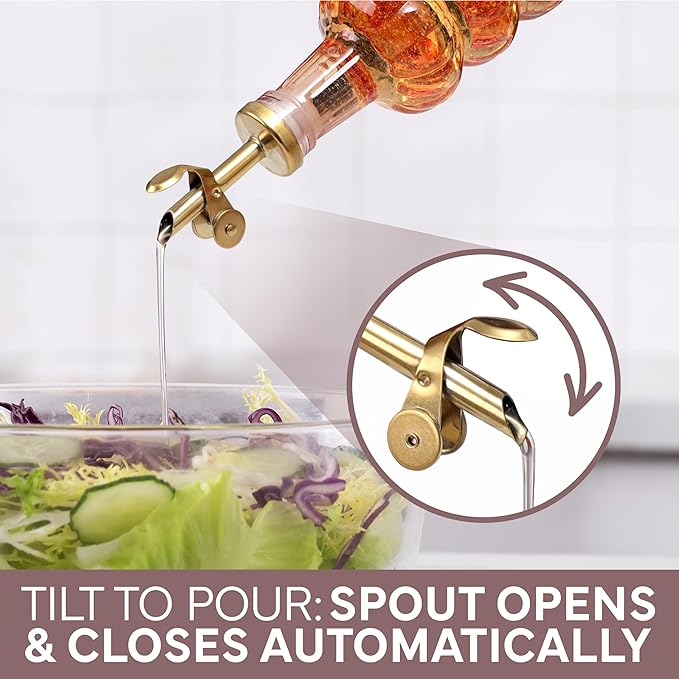 COOK WITH COLOR Glass Olive Oil Bottle Dispenser - 2 Pack- 17oz Oil and Vinegar Cruet - Olive Oil Carafe Decanter for Kitchen