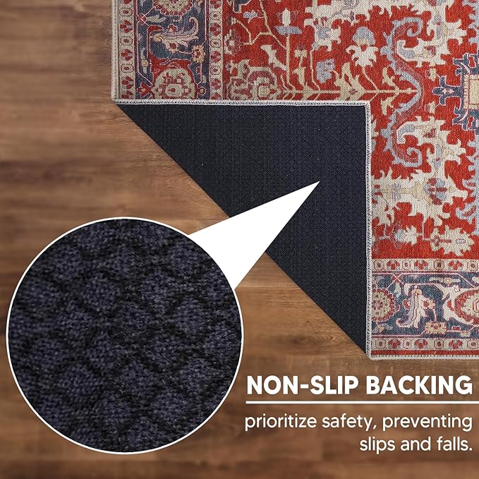 Keen Home Design 6x9 Rug - Machine Washable Area Rug with Non-Slip Backing, Ideal for Living Room, Dining Room, Bedroom - Vintage, Easy Clean, Durable, Low Pile Rug - (6' x 9')