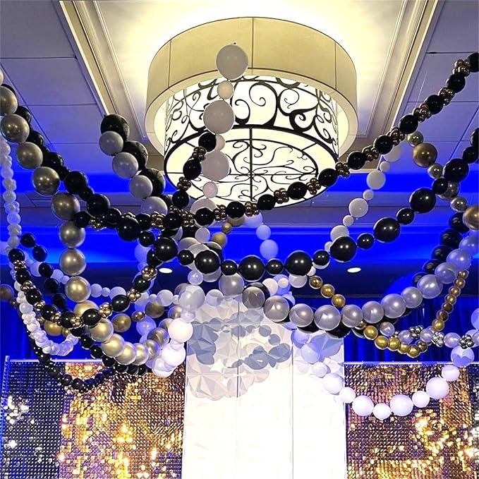 Black White and Gold Linking Balloons, 90PCS Black Gold and White Balloon Arch, Metallic Silver Quick Linked Connecting Balloon for Wedding Birthday Baby Shower Graduation New Year Party Decorations