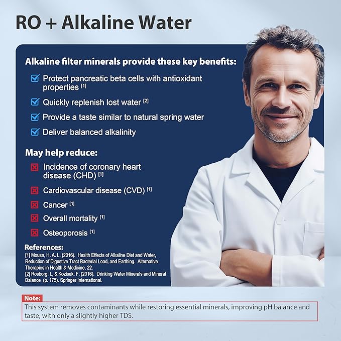 iSpring RCC7AK-BLK, NSF/ANSI 58 Certified, Alkaline 6-Stage Reverse Osmosis System with Stylish Black RO Faucet, pH+ Remineralization RO Water Filter System Under Sink