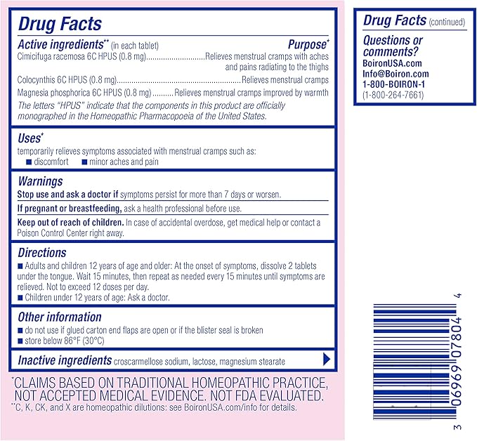 Boiron Cyclease Cramps for Relief from Menstrual Cramps, Aches, Pain, and Discomfort - 120 Count (2 Pack of 60)